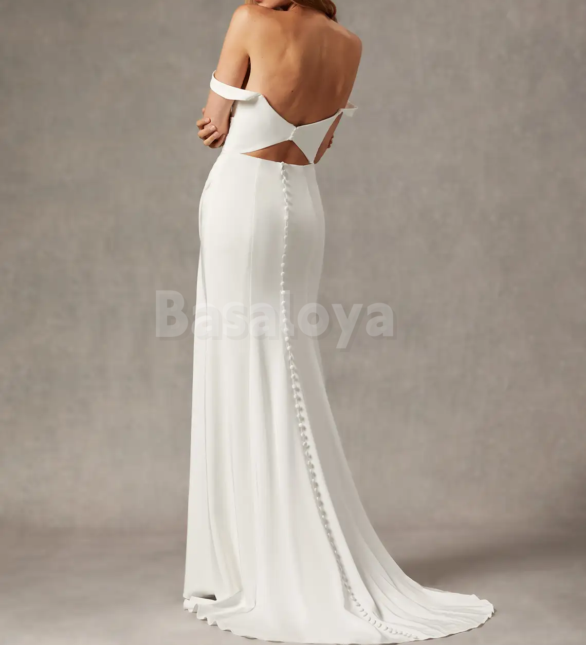 WD0089 Elegant White Off-Shoulder Sheath Pleats Wedding Dress with Slit
