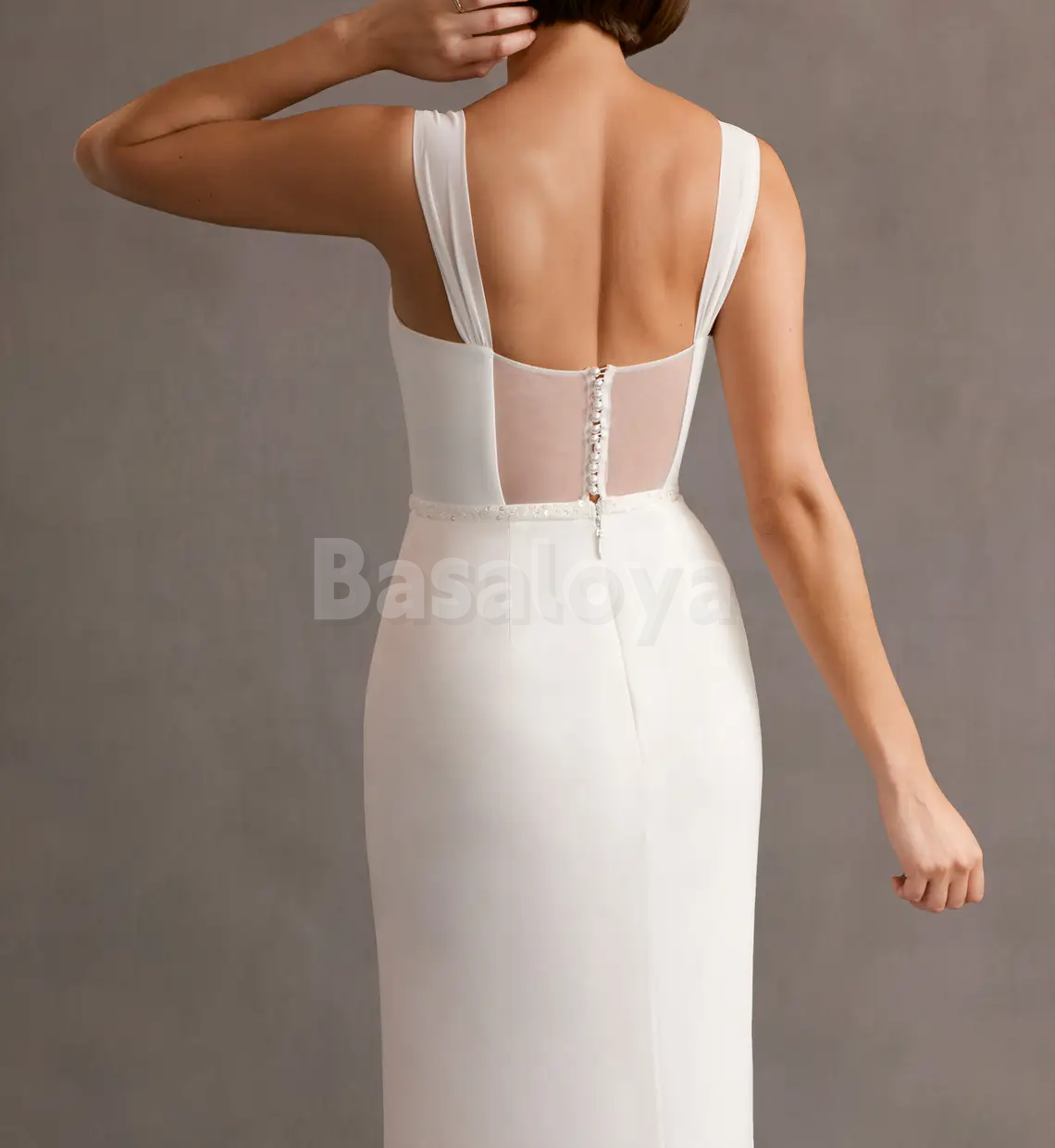 WD0108 Classic White V-Neck Bodycon Satin Wedding Dress Boho Gowns