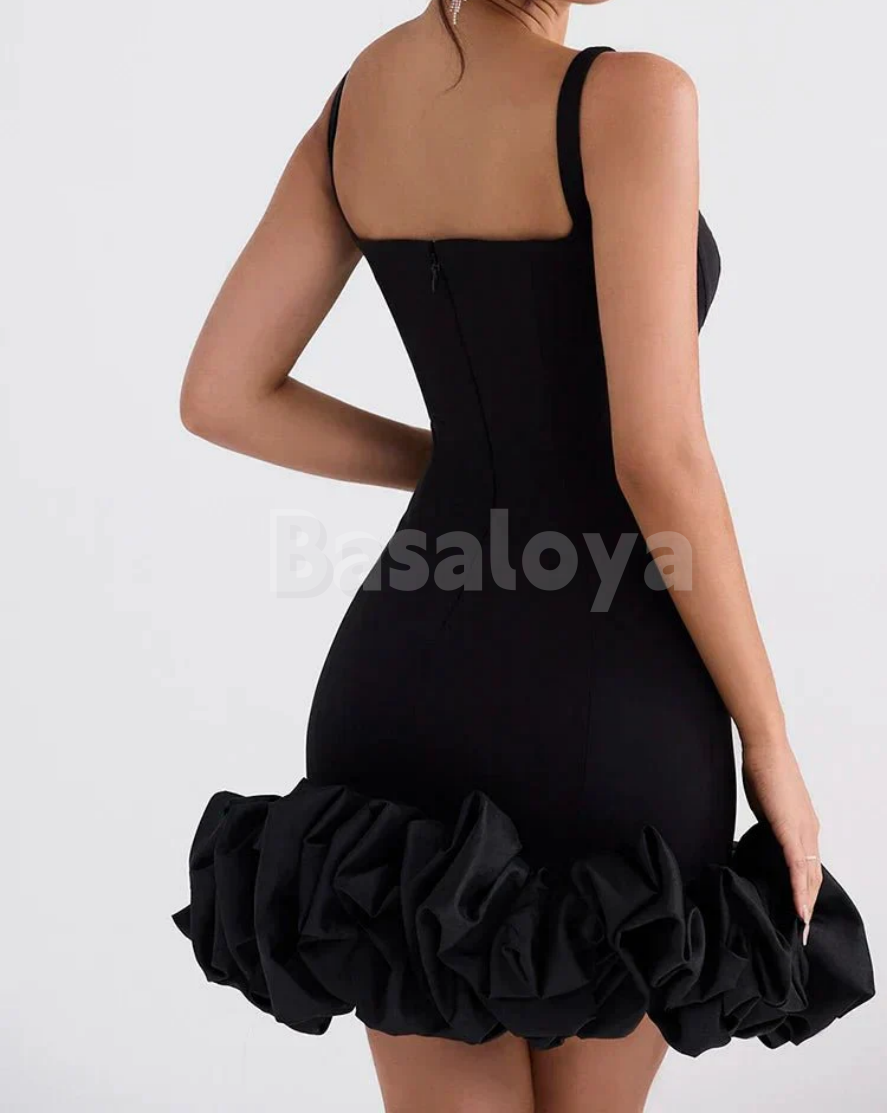 HM0037 Elegant White Square Neck Bodycon Homecoming Dress with Ruffles