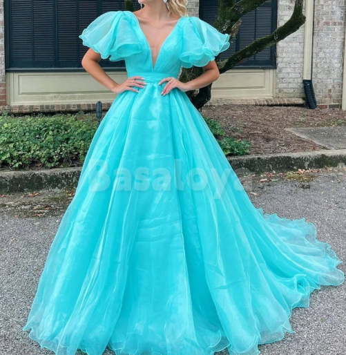 SP0183 Classic Orange A-Line V-Neck Cap Sleeves Pleats Prom Dresses