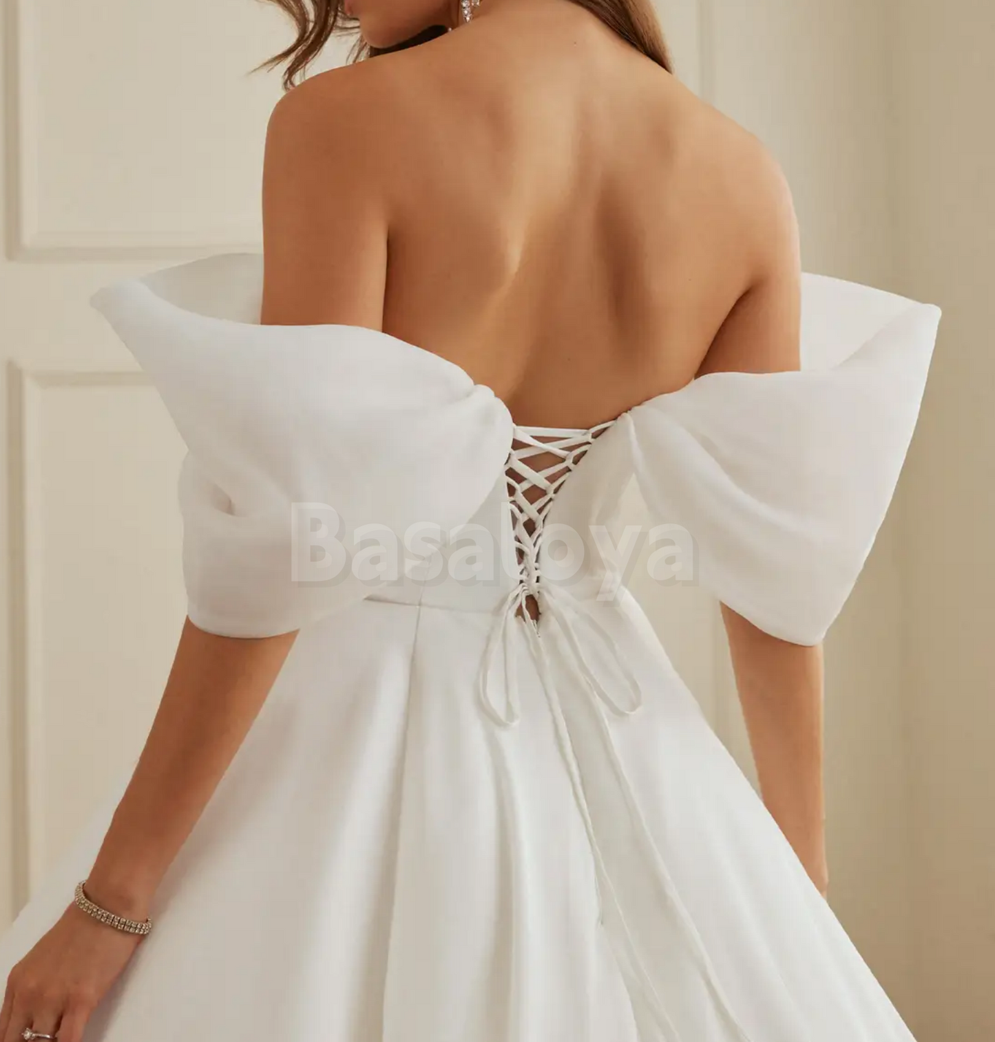 WD0106 Graceful White A-Line Off-Shoulder Pleats Wedding Dress Bridal Gown