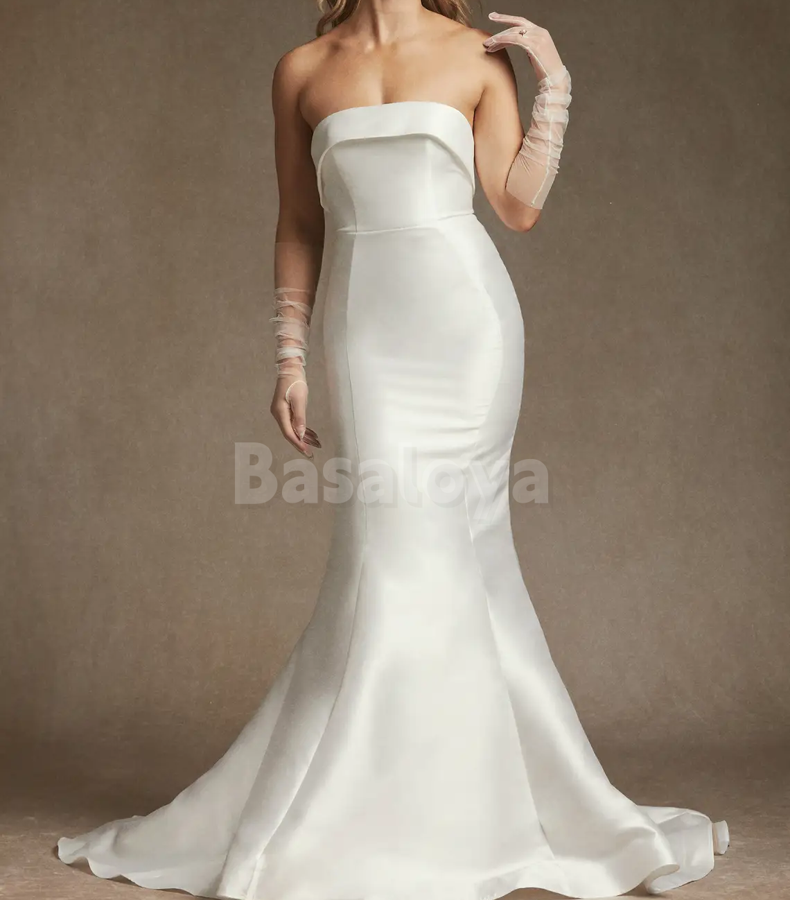 WD0101 Glamorous Strapless Mermaid Bow Overskirt Wedding Dress with Gloves