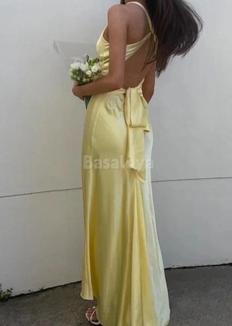 SP0076 Classic Peacock Halter Neck Straight Satin Long Prom Dress