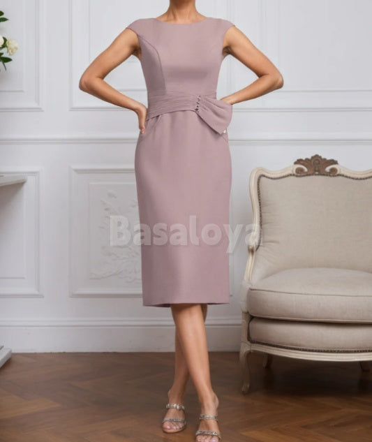 MG0009 Elegant Dusty Rose Scoop Neck Midi Mother of Groom with Applique Coat