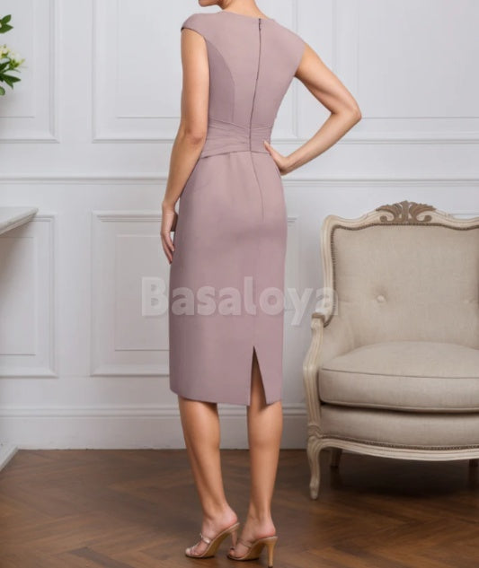 MG0009 Elegant Dusty Rose Scoop Neck Midi Mother of Groom with Applique Coat