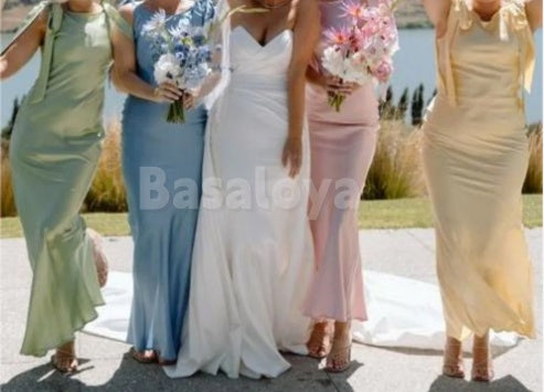 BM0017 Elegant Pink Scoop Neck Sheath Maxi Dress Bridesmaid Gowns