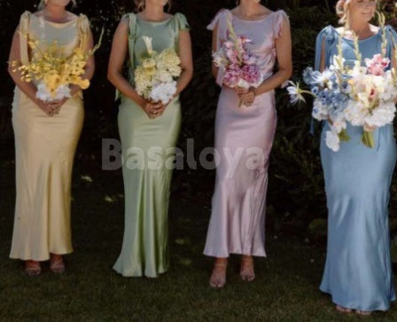 BM0017 Elegant Pink Scoop Neck Sheath Maxi Dress Bridesmaid Gowns