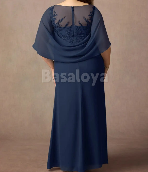 MG0015 Gorgeous Navy Scoop Neck Appliques Large Size Mother of the Bridal Gown