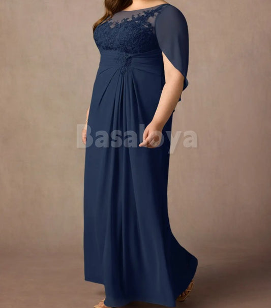 MG0015 Gorgeous Navy Scoop Neck Appliques Large Size Mother of the Bridal Gown