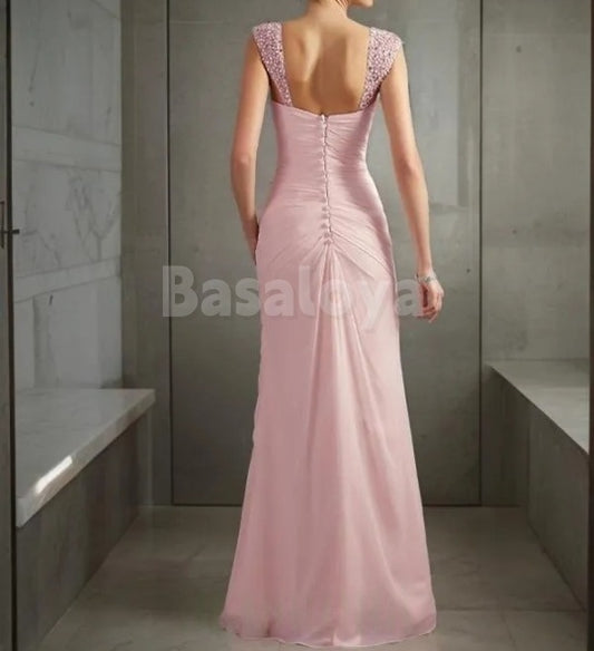 MG0018 Glamorous Pink Sweetheart Straight Mother of Bride with Beads Prom Dress