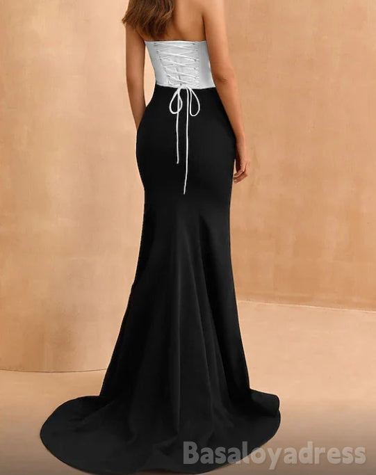 SP0112 Classic Black&White Strapless Mermaid Prom Dress with Train