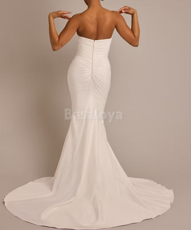 WD0001 Elegant Tube Top Mermaid Ruched Wedding Dress with Train