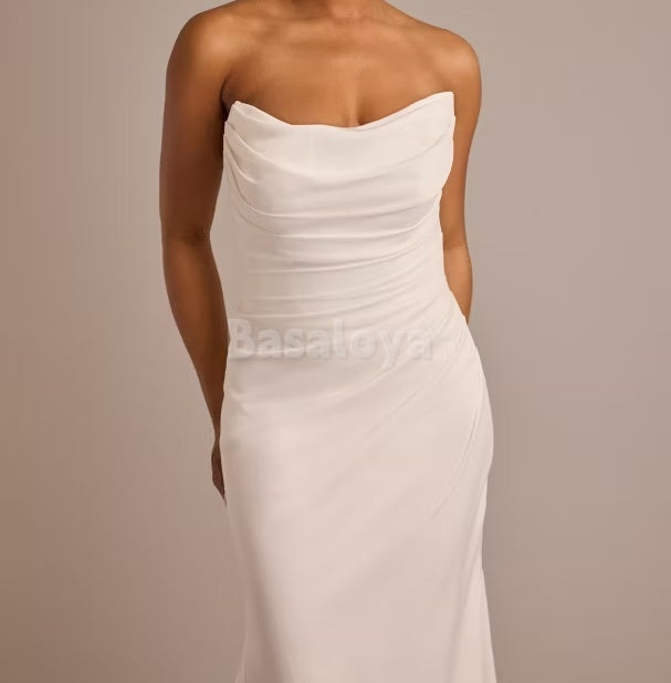 WD0001 Elegant Tube Top Mermaid Ruched Wedding Dress with Train