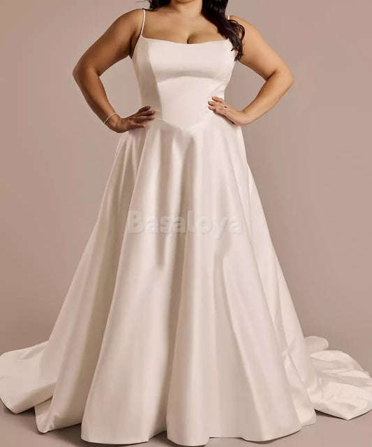 WD0004 Simple Spaghetti Straps A-Line Long Wedding Dress with Train