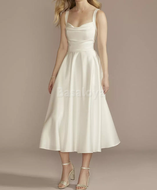 WD0006 Elegant Sweetheart Straps A-Line Midi Wedding Dress Bridal Gown