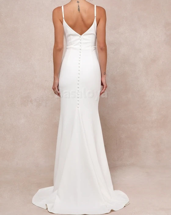 WD0009 Simple V-Neck Straps Mermaid Boho Wedding Dress Bridal Gown
