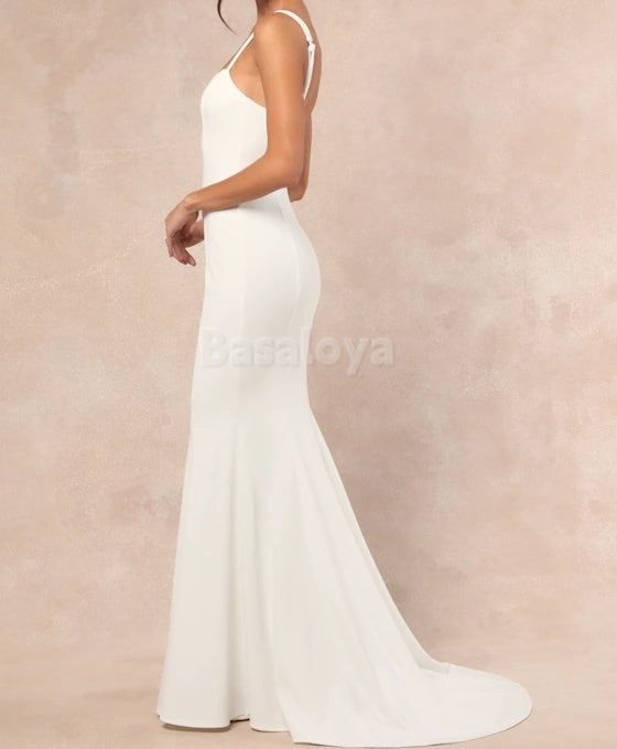 WD0014 Elegant Mermaid Adjustable Straps Open Back Bridal Wedding Gown