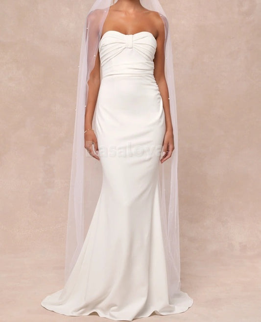 WD0015 Elegant Sweetheart Mermaid Satin Wedding Dress with Train Bridal Gown