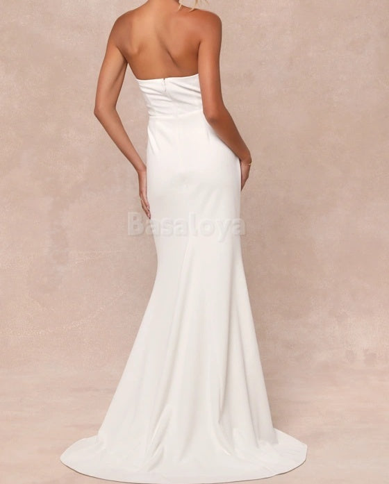 WD0015 Elegant Sweetheart Mermaid Satin Wedding Dress with Train Bridal Gown