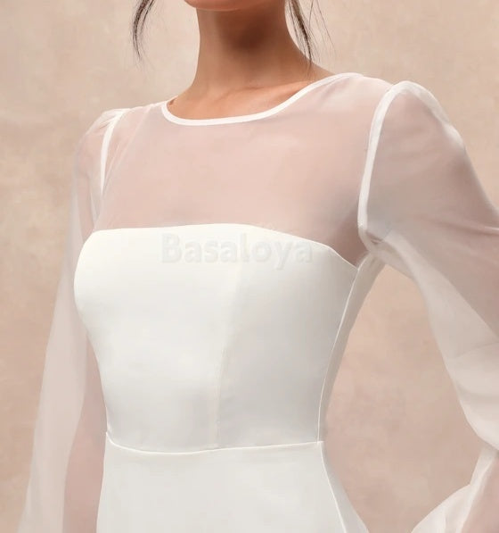 WD0016 Classic Long Sleeves Scoop Neck Mermaid Wedding Gown