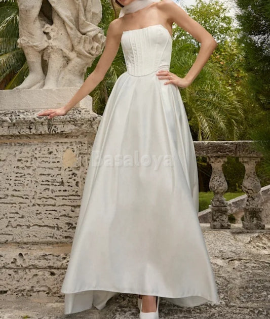 WD0020 Graceful 2 Pieces Strapless A-Line Lace-Up Wedding Dress