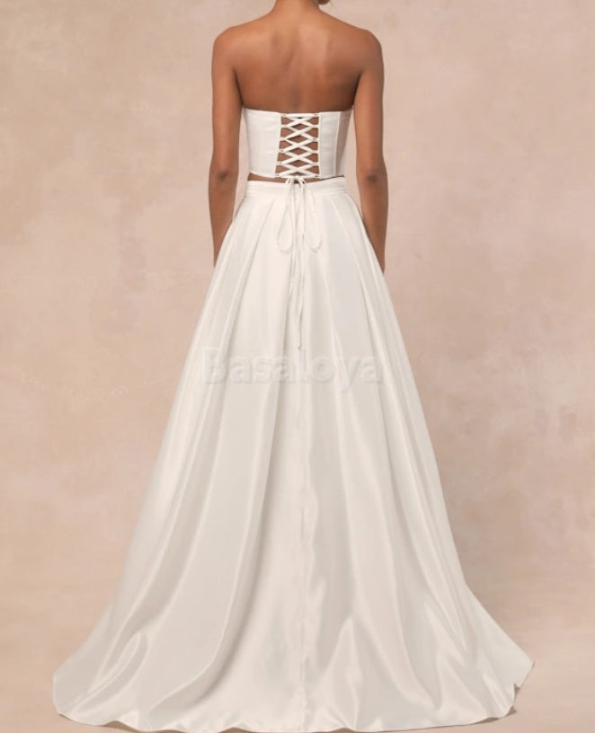 WD0020 Graceful 2 Pieces Strapless A-Line Lace-Up Wedding Dress