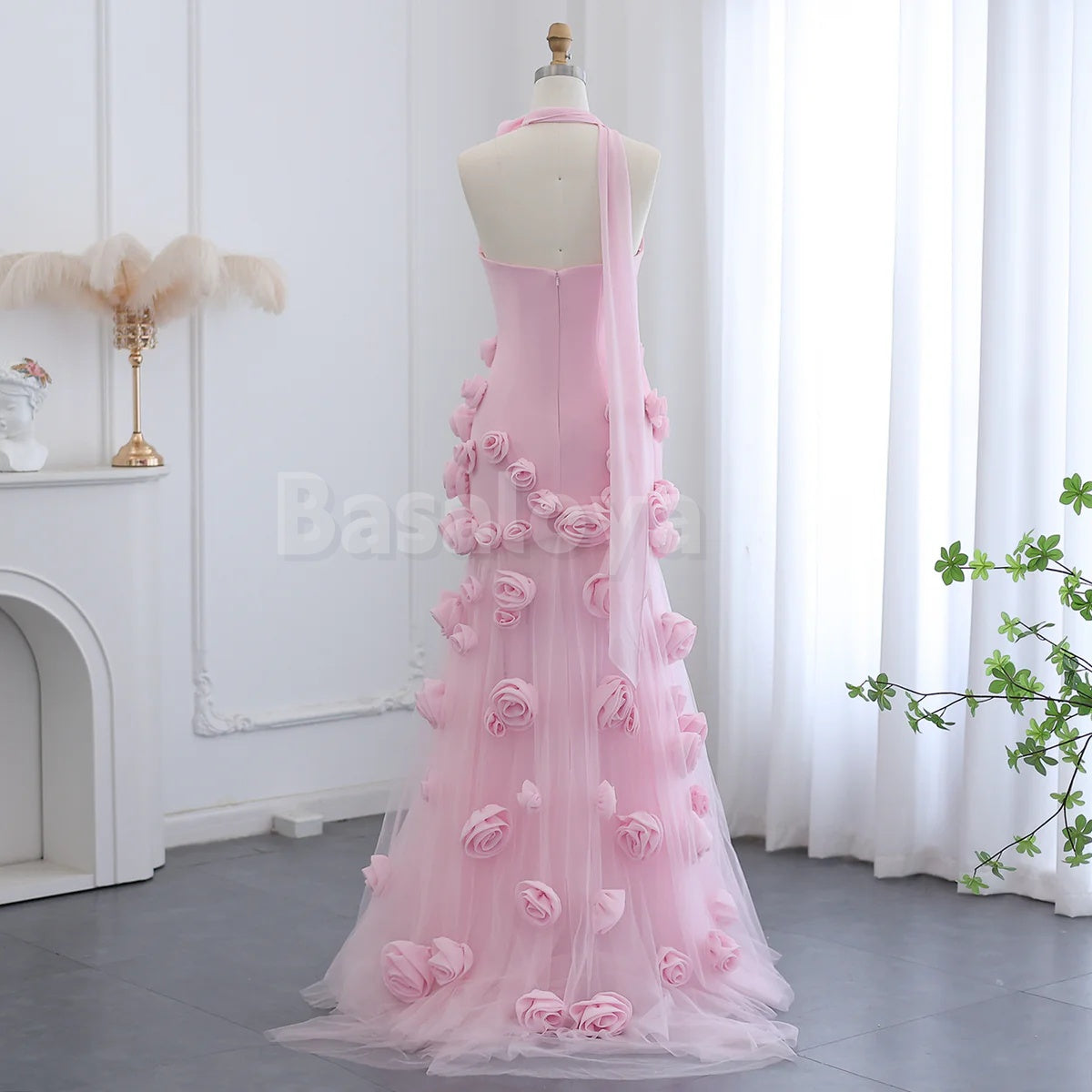 SP0129 Graceful 3D Floral Pink Sweetheart Mermaid Prom Dress with Slit