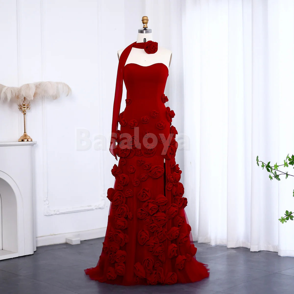 SP0129 Graceful 3D Floral Pink Sweetheart Mermaid Prom Dress with Slit