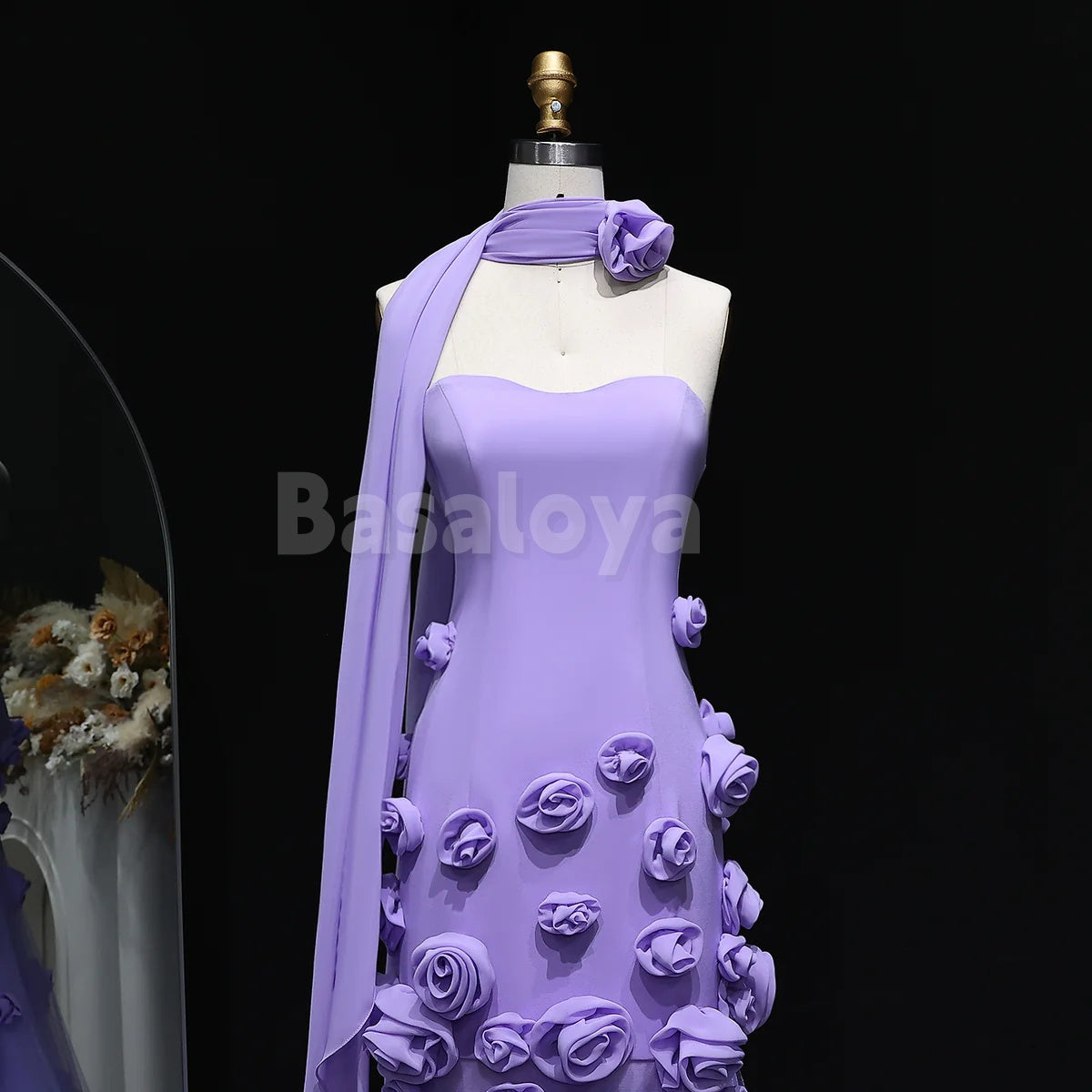 SP0129 Graceful 3D Floral Pink Sweetheart Mermaid Prom Dress with Slit