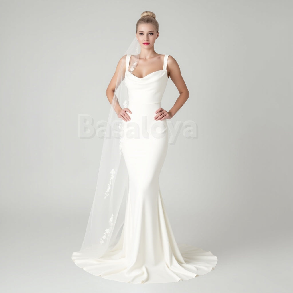 WD0021 Elegant Scoop Neck Mermaid Wedding Dress with Train Bridal Gown