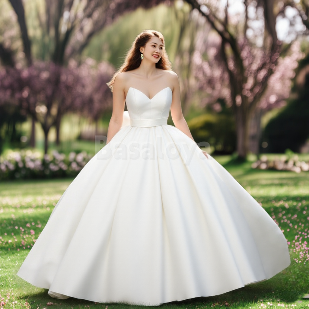 WD0023 Romantic Sweetheart A-Line Pleats Satin Wedding Dress with Bow