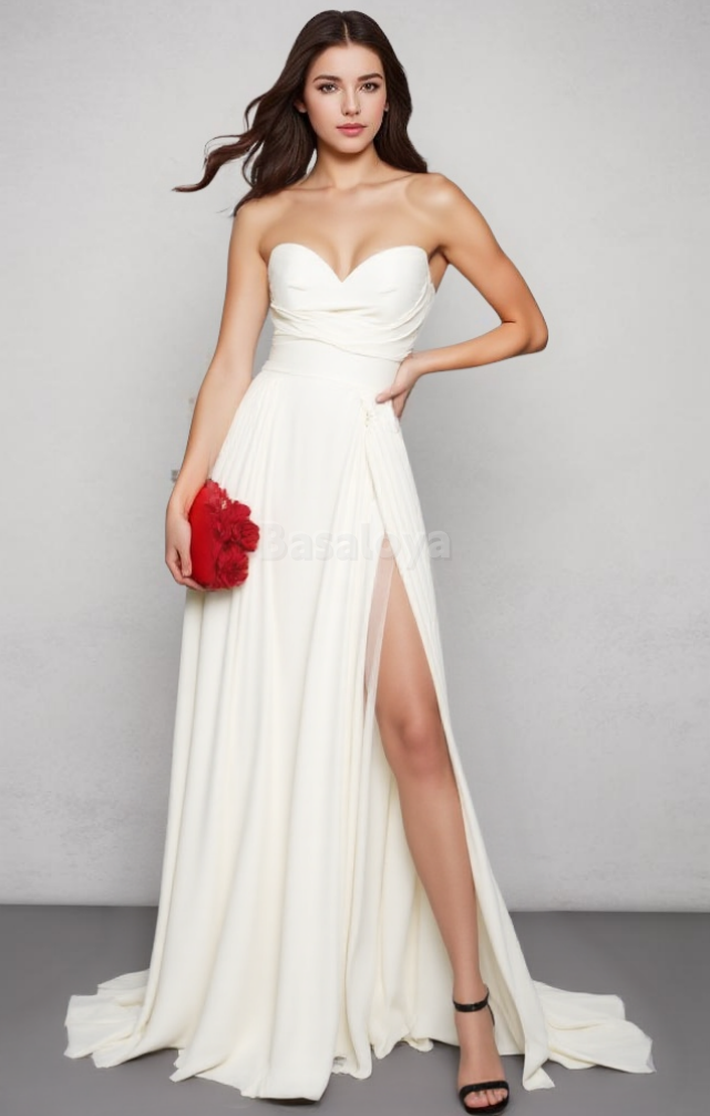 WD0024 Classic Sweetheart A-Line Side Slit Long Wedding Dress with Train
