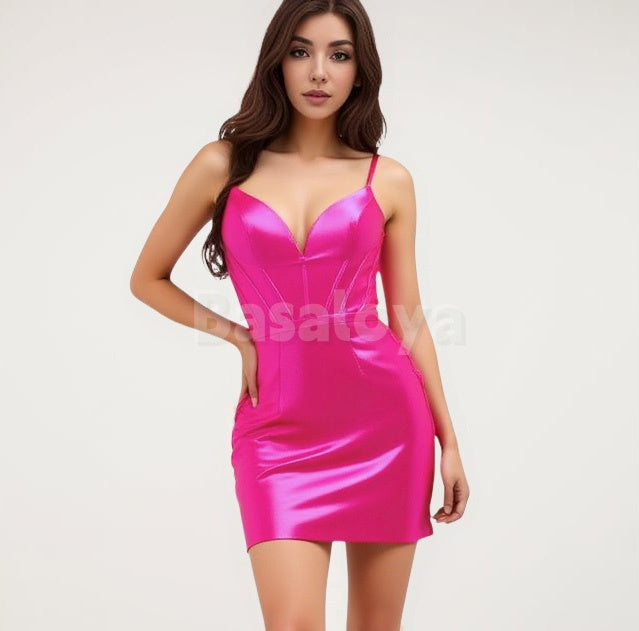 HM0126 Classic Fuchsia Spaghetti Straps Bodycon Mini Homecoming Dress