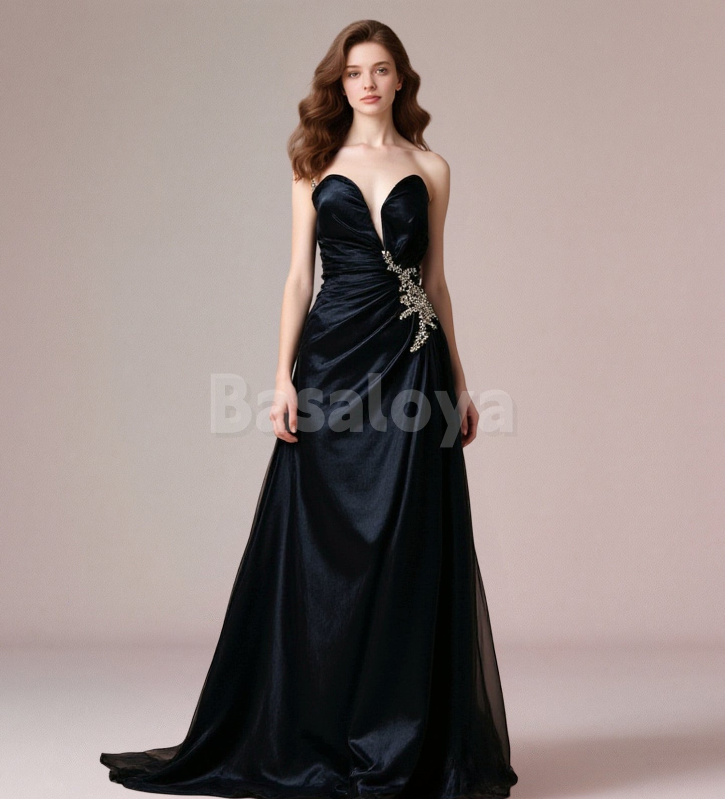 SP0222 Luxury Crystal Black One Shoulder Sheath Pleats Prom Formal Gowns