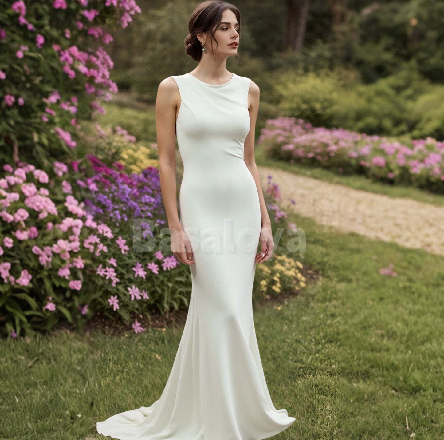 WD0083 Graceful White Scoop Neck Mermaid Long Bridal Gown Wedding Dress