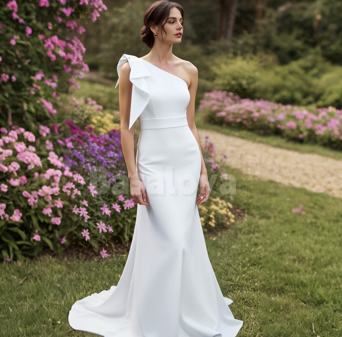 WD0113 Elegant White One Shoulder Mermaid Wedding Dress Bridal Gown