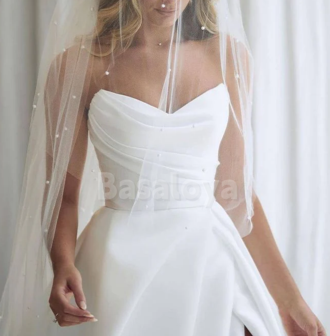 WD0067 Elegant White Sweetheart A-Line Side Slit Wedding Dress with Train