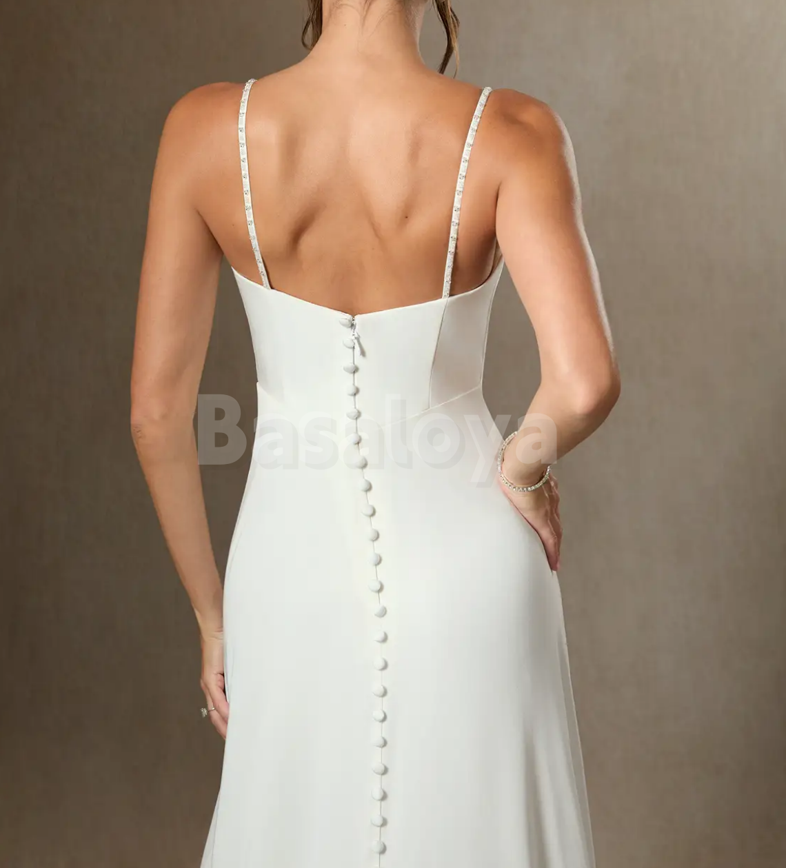 WD0096 Simple White Spaghetti Straps Straight Satin Wedding Dress with Train