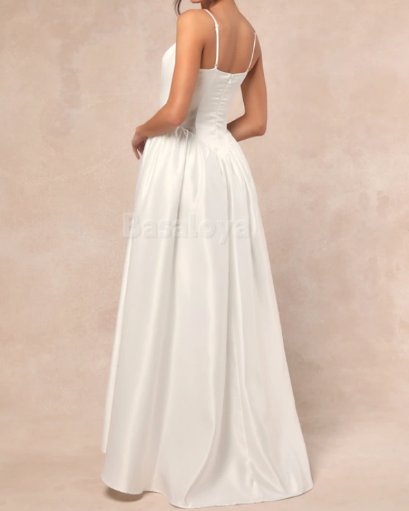 WD0010 Simple Spaghetti Straps A-Line Satin Bridal Wedding Dress
