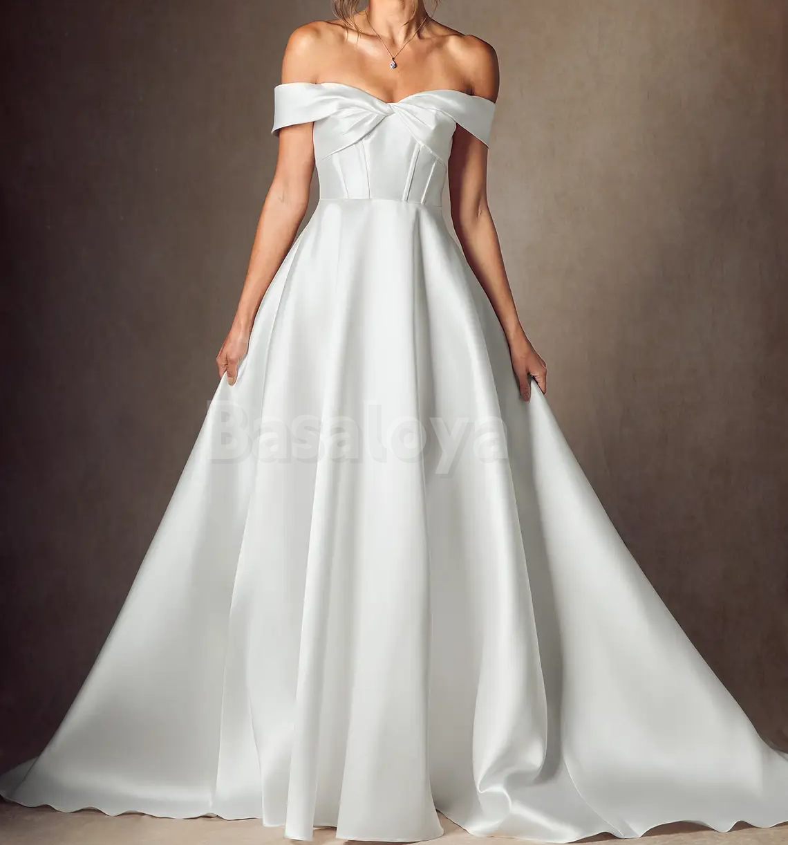 WD0097 Graceful White A-Line Off-Shoulder Bridal Wedding Gown with Train