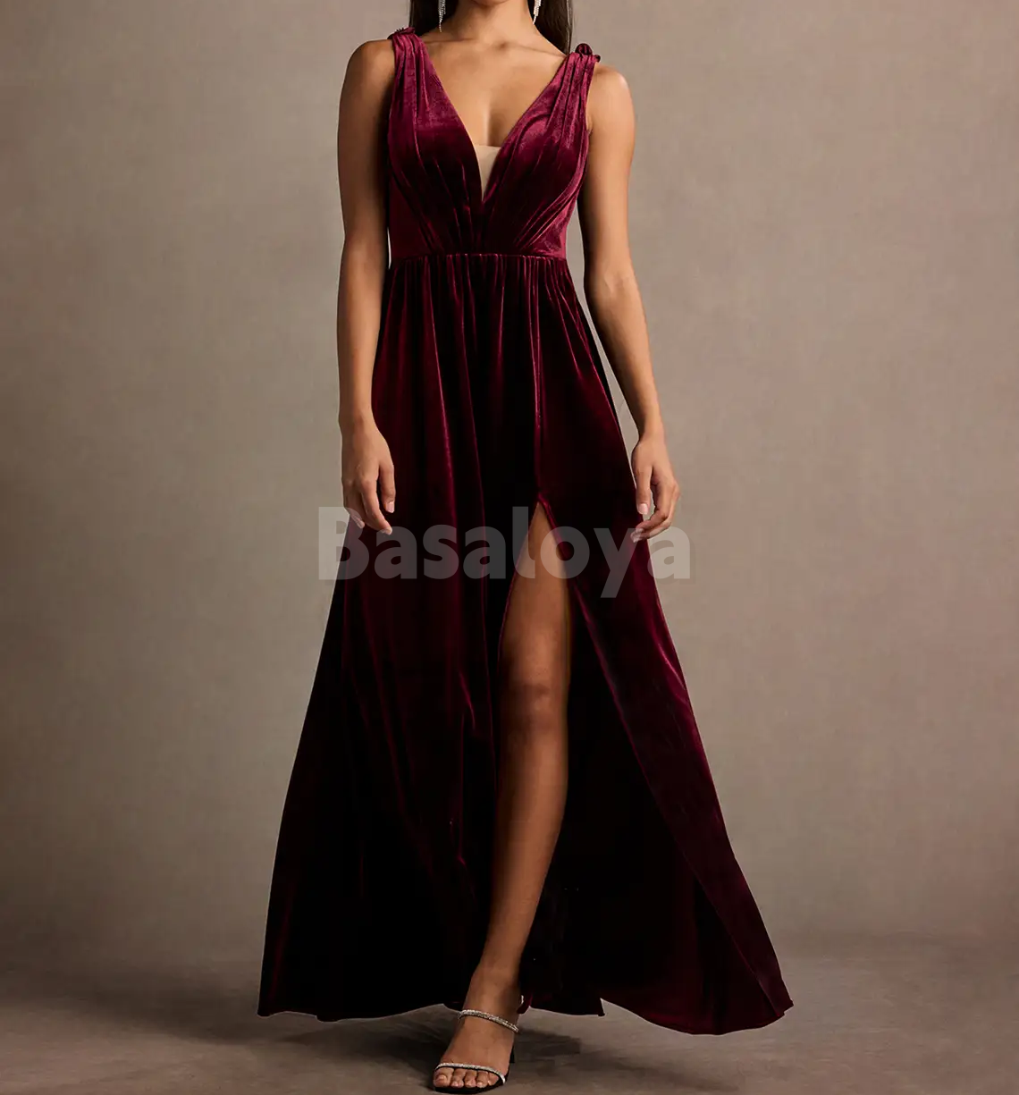 SP0257 Luxury 3D Beaded Floral V-Neck A-Line Prom Formal Gown with Slit