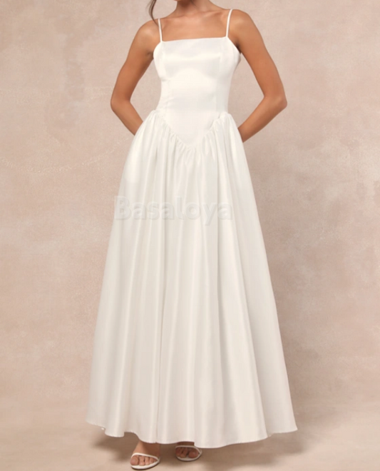 WD0010 Simple Spaghetti Straps A-Line Satin Bridal Wedding Dress
