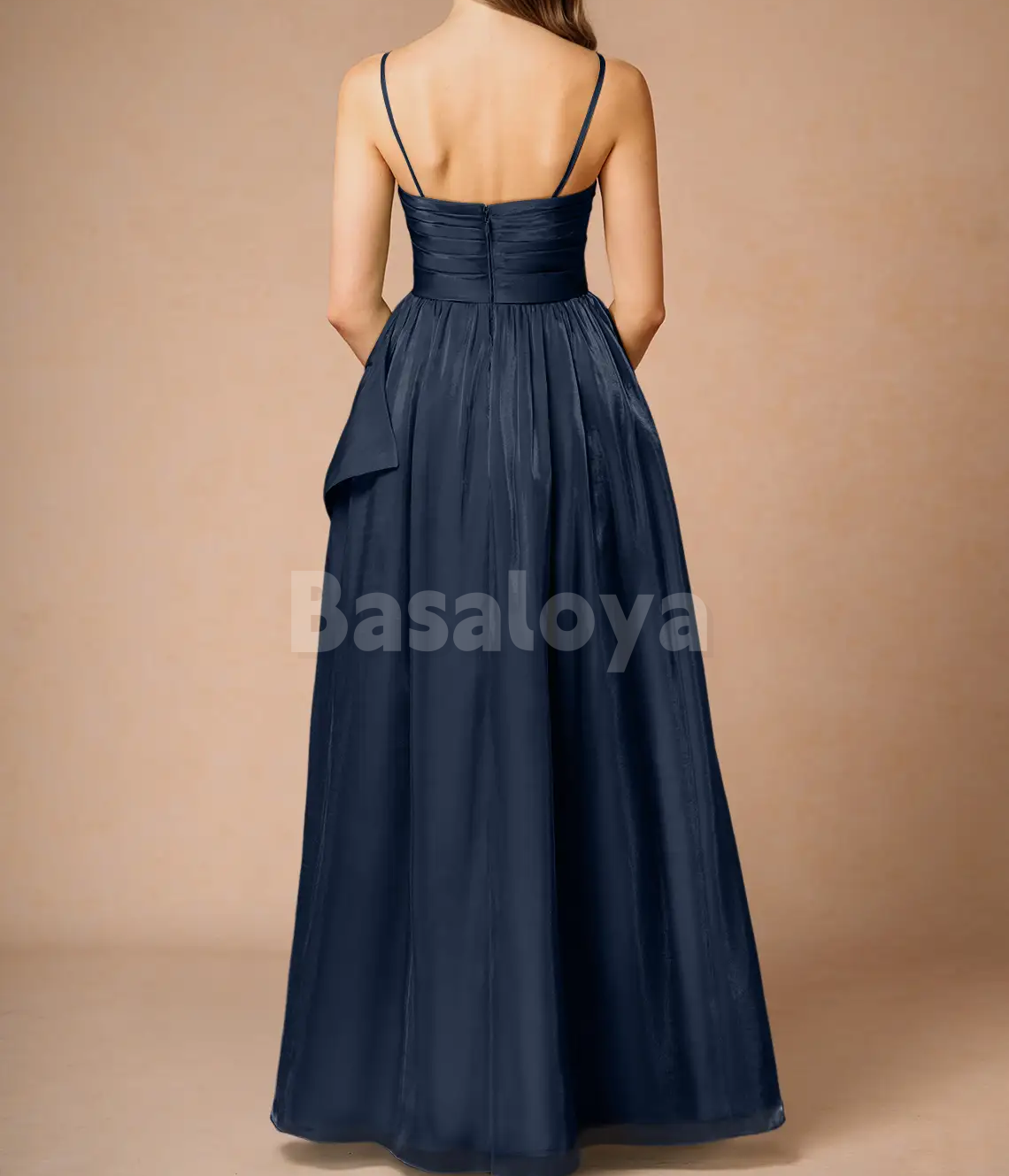 SP0280 Simple Black Tube Top A-Line Bow Prom Dress with Slit Party Gown