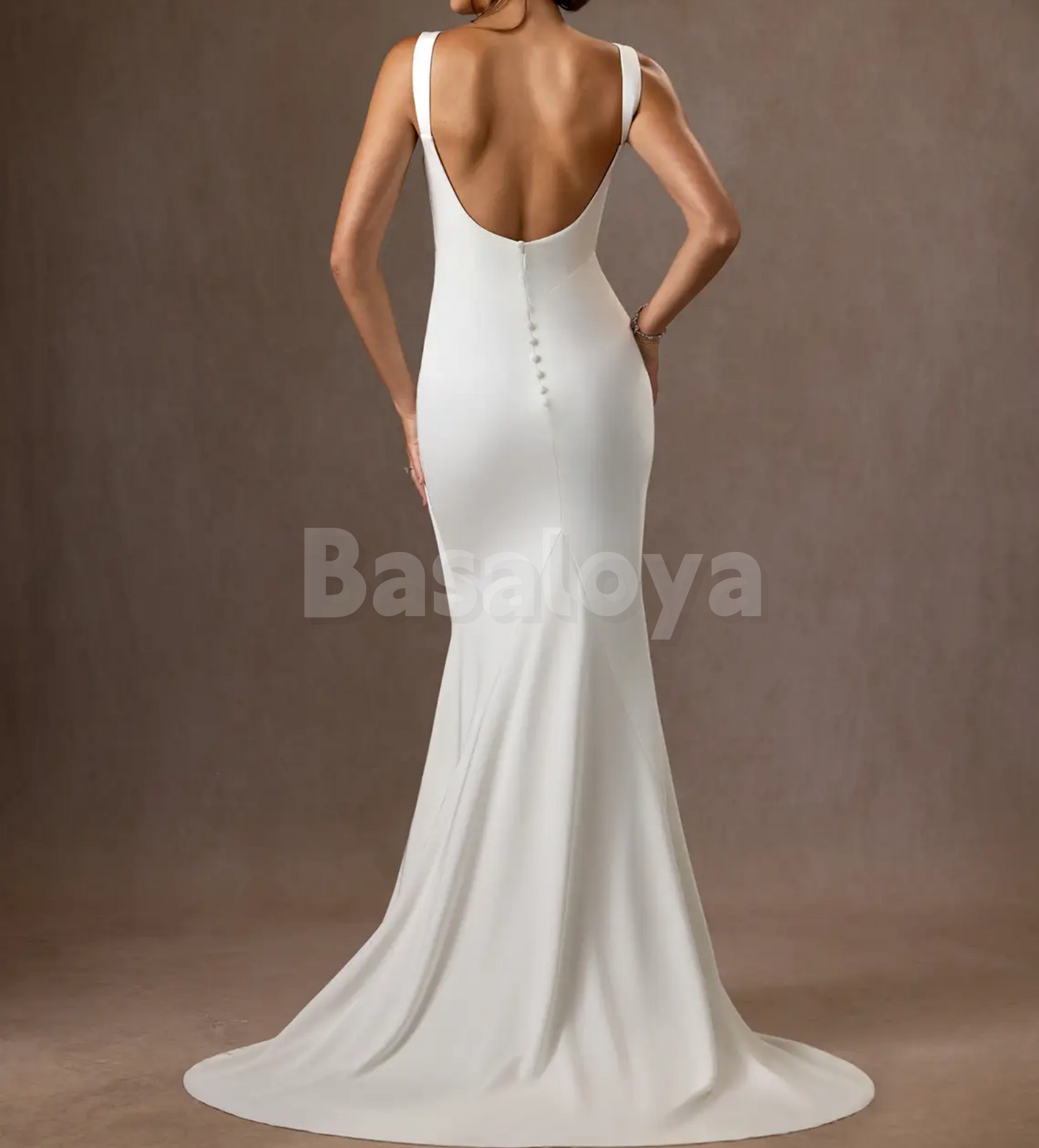 WD0091 Elegant White Sleeveless Mermaid Wedding Dress with Train Bridal Gown