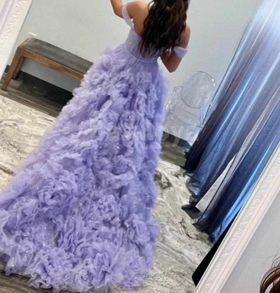SP0193 Glamorous White Off-Shoulder A-Line Tiered Ball Gown Prom Dress