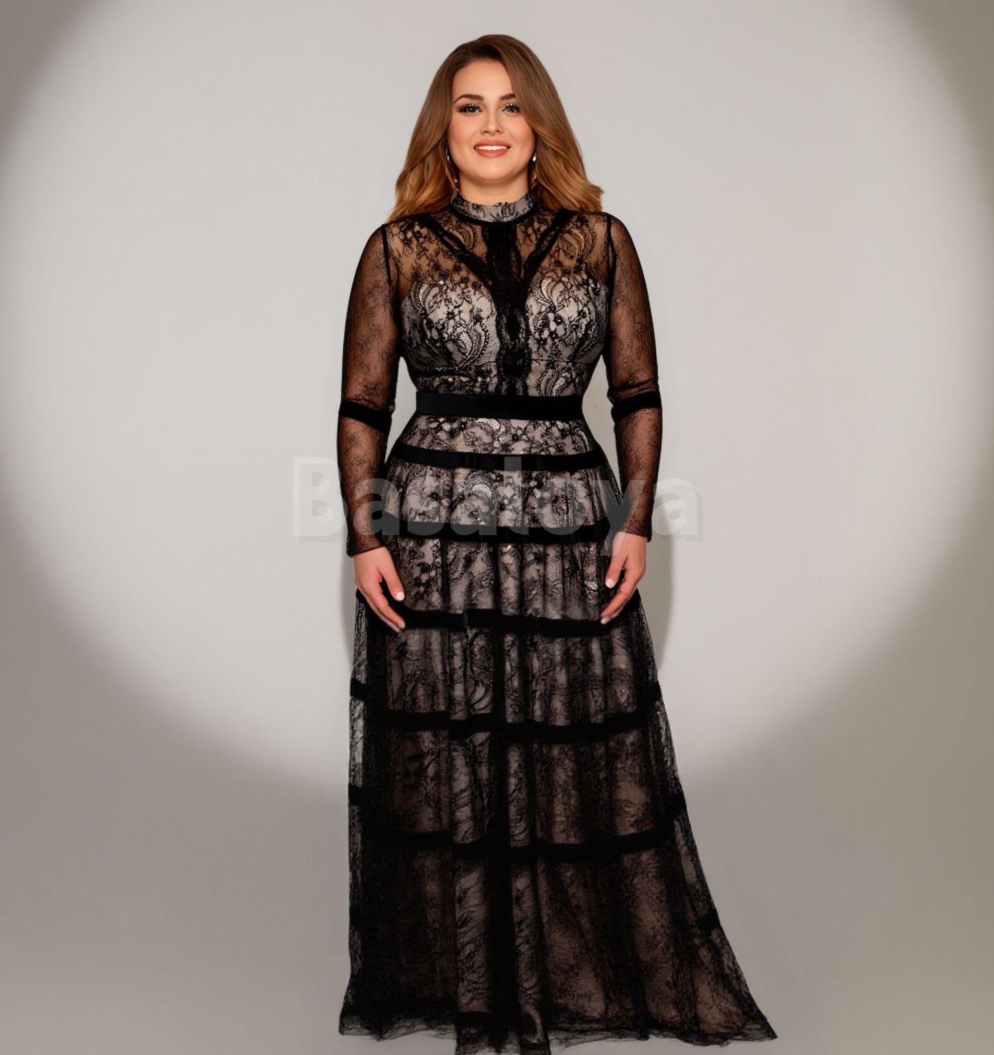 ED0117 Elegant Black Long Sleeves A-Line Evening Prom Dress with Applique