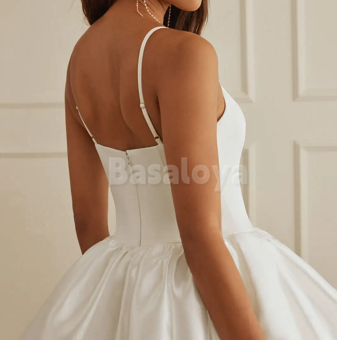 WD0105 Classic Spaghetti Straps A-Line V-Neck Wedding Gown with Train
