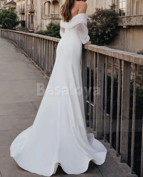 WD0070 Luxury Long Sleeves Sweetheart Mermaid Wedding Gown with Train