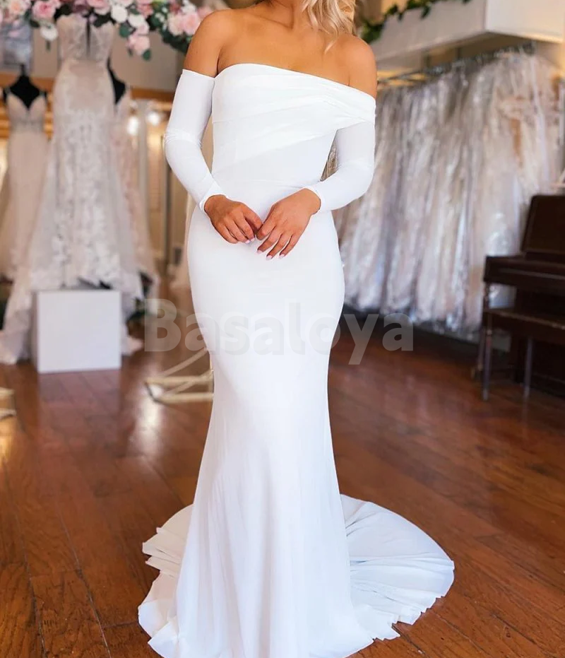 WD0075 Elegant Tube Top Long Sleeves Mermaid Wedding Dress with Train