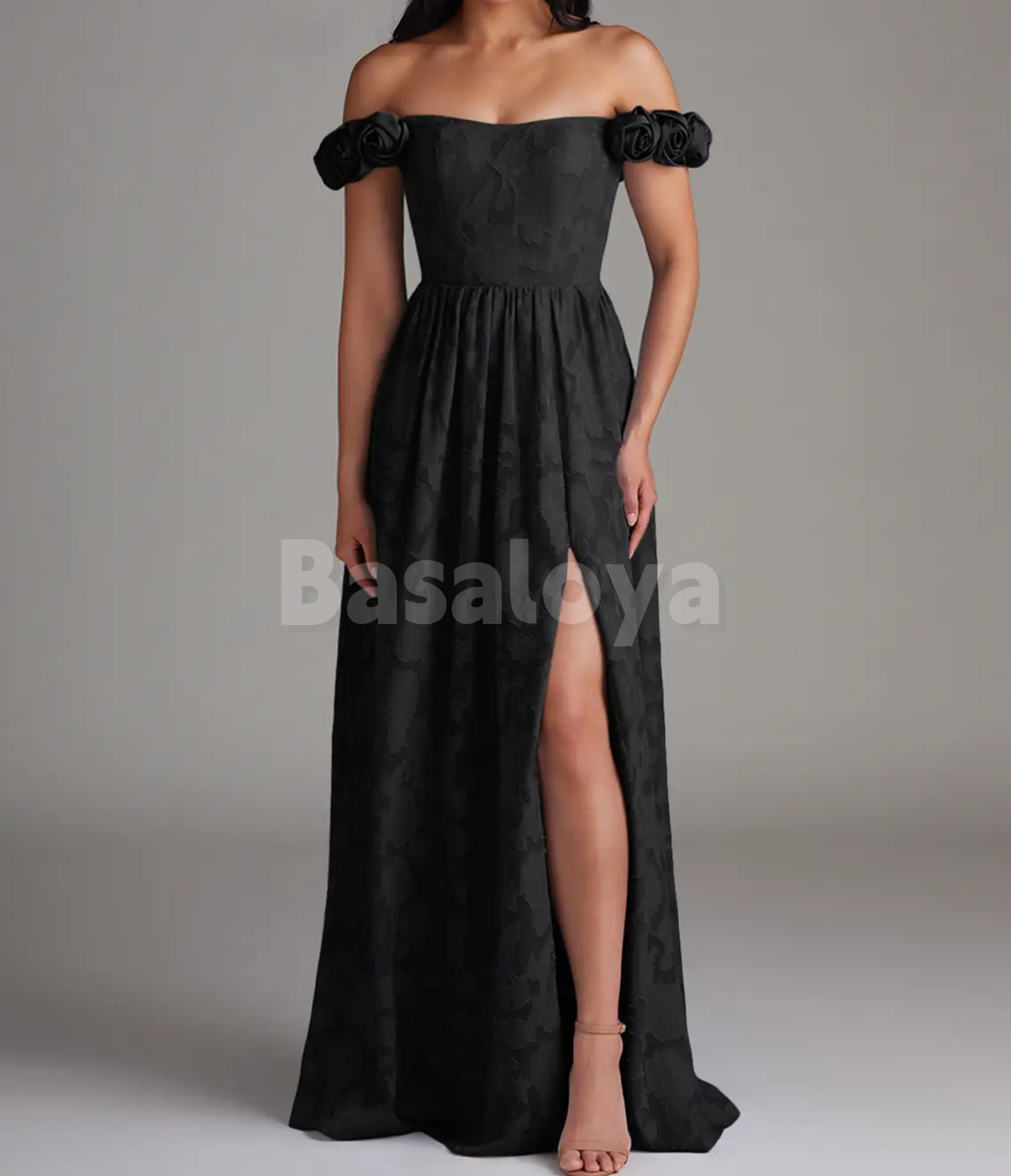SP0252 Gorgeous 3D Floral Burgundy Off-Shoulder A-Line Prom Formal Gown